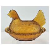 Indiana Glass Amber Hen on Nest