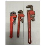 Three Heavy Duty Rigid Pipe Wrenches