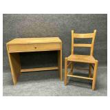 One Drawer Desk and Oak Wood Chair