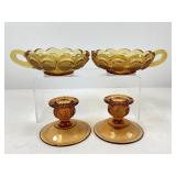 Vintage Amber Glass Nappies and Candle Holders