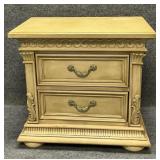 Two Drawer Ornately Carved Night Stand