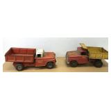 Two Vintage Pressed Steel Toy Dump Trucks