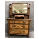 Burled Walnut Antique Dresser with Mirror