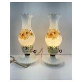 Set of Two Milk Glass Hurricane Lamps