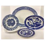 Set of Vintage Blue and White Plates and Platters