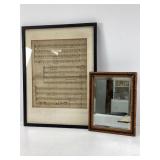 Framed Musical Score and Small Mirror
