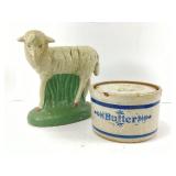 Vintage Stoneware Butter Crock and Sheep