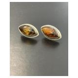 Pair Sterling Amber Post Earrings