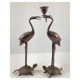 Bronzed Crane Candle Holders
