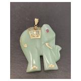 14 KT Jade Elephant with Ruby Eye