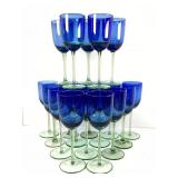 Nineteen Blue and Green Wine Glasses