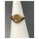 14 KT Brushed Gold Diamond Pinky Initial Ring