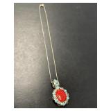 Sterling Turquoise and Coral Pendant and Chain