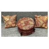 Three Pieces of Upholstered Pillows and Ottoman