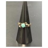 Unusual 14 KT Turquoise and Old Mine Cut Diamond