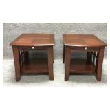 Pair of One Drawer Walnut Finished Side Tables