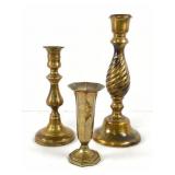 Brass Candlesticks and Vase