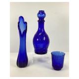 Cobalt Blue Swung Vase and Decanter