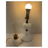 Two Milk Glass Hobnail Lamps
