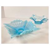 Opalescent Blue Bowl and Handled Blue Dish