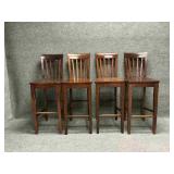 Four Wood Slatted Back Bar Stools