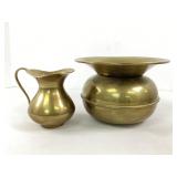 Vintage Brass Spittoon and Pitcher