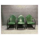 Three Retro Green Metal Chairs