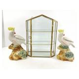 Glass Trinket Cabinet and Ceramic Bird Figurines