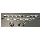Two Sterling Bracelets, Earrings and Ring