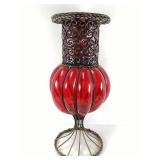 Ruby Red Vase in Metal Stand