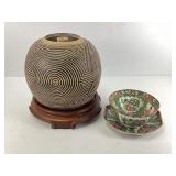 Signed Pottery and Chinese Bowl and Saucer