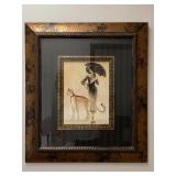 Framed Illustration of Woman and Cheetah