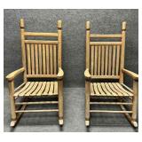 Two Solid Oak Wood Vintage Rocking Chairs