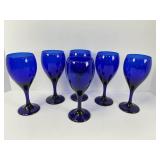 Set Of Six Cobalt Blue Wine Glasses.