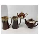 Four Pieces Of Vintage Brown Glazed Pottery Pieces
