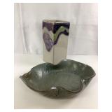 Vintage Art Studio Slab Vase and Leaf Bowl