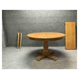 Light Oak Wood Pedestal Extension Round Table