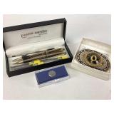 24kt Gold Flake Belt Buckle and Pierre Cardin Pen