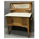 Two Piece Vintage Oak Wood Cabinet