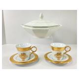 Cup and Saucers and Tureen