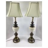 Pair of White and Bronze Table Lamps