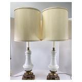 Pair of White and Gold Table Lamps