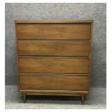 Mid-Century Walnut Wood Veneer Four Drawer Chest