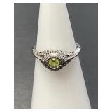 14 KT WG Vintage Filigree Peridot Ring
