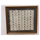 Framed Uncut and Uncirculated One Dollar Bills