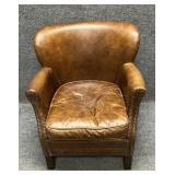 Small Vintage Distressed Brown Leather Chair