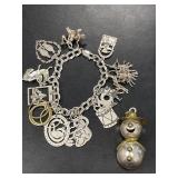 Sterling Christmas Charm Bracelet and Snowman