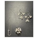 Sterling Pearl Necklace, Swordfish Earrings