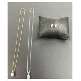 Two Sterling Necklaces with CZ Stones and Earrings