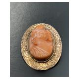 10 KT Rose Gold Coral Cameo Pin